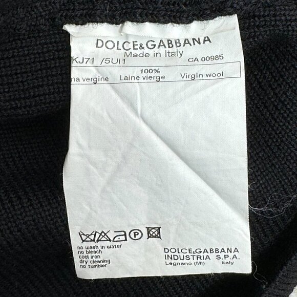 Dolce & Gabbana Black Zip-Up Wool Knit Jacket with DG Crest - Size 46 - Picture 10 of 12